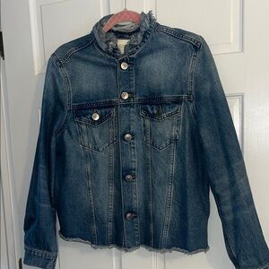 H&M Distressed Denim Jacket with Frayed Collar